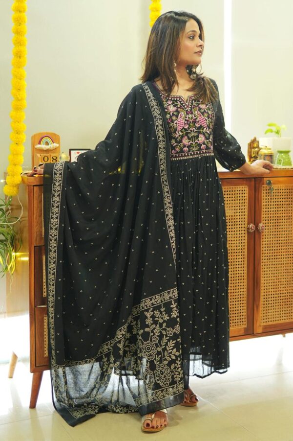 beautiful rayon 140 fabric angrakha style naira cut kurti pant with dupatta