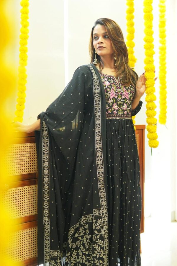 beautiful rayon 140 fabric angrakha style naira cut kurti pant with dupatta