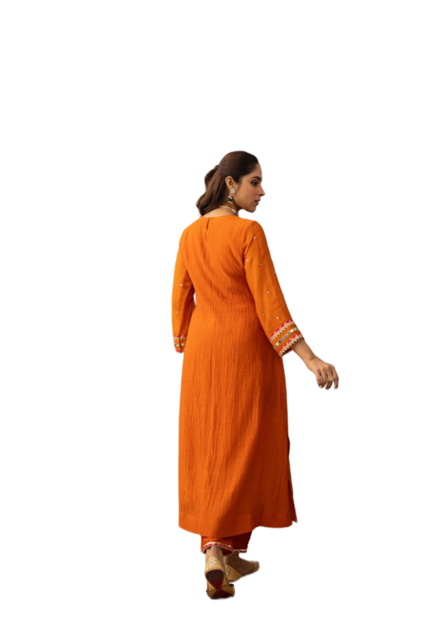 women's cotton anarkali kurta set with embroidery, mirror work & malmal dupatta
